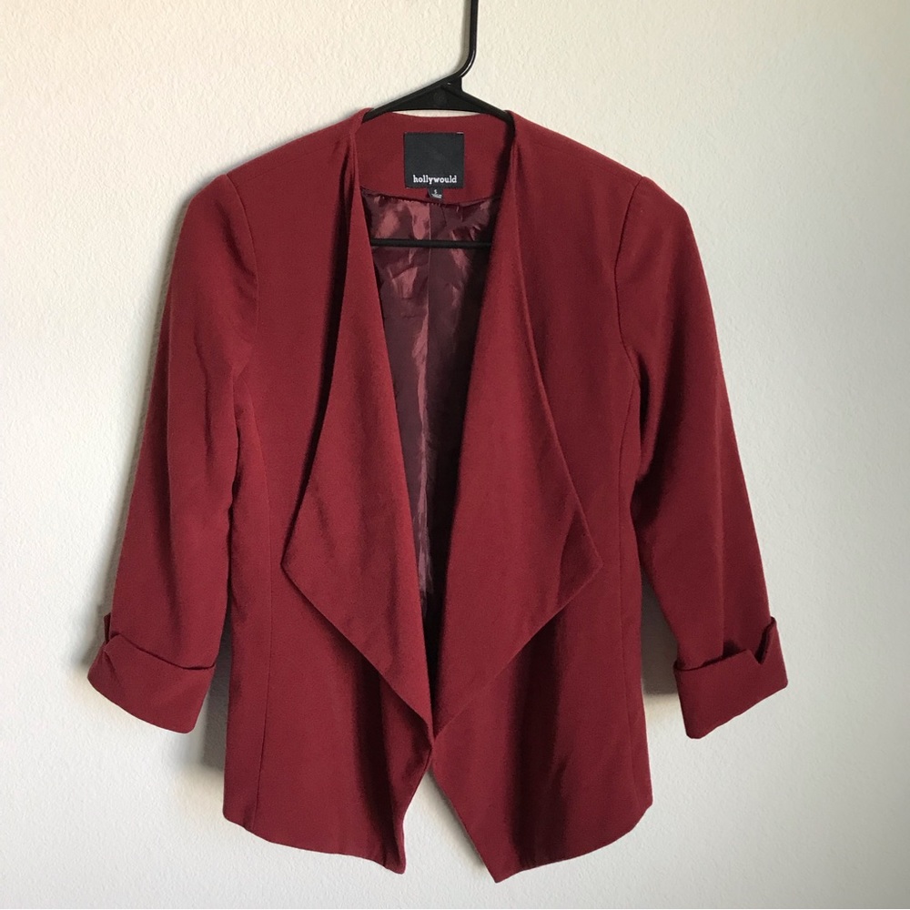 Hollywould, Burgundy,  Blazer, 3/4 Sleeve, Small
